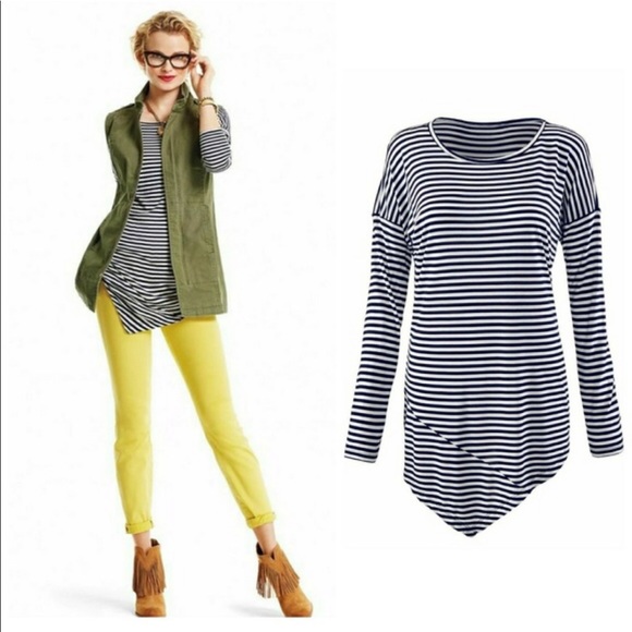 CAbi Tops - Cabi Boat Stripe Tee Asymmetrical Top Blouse Small